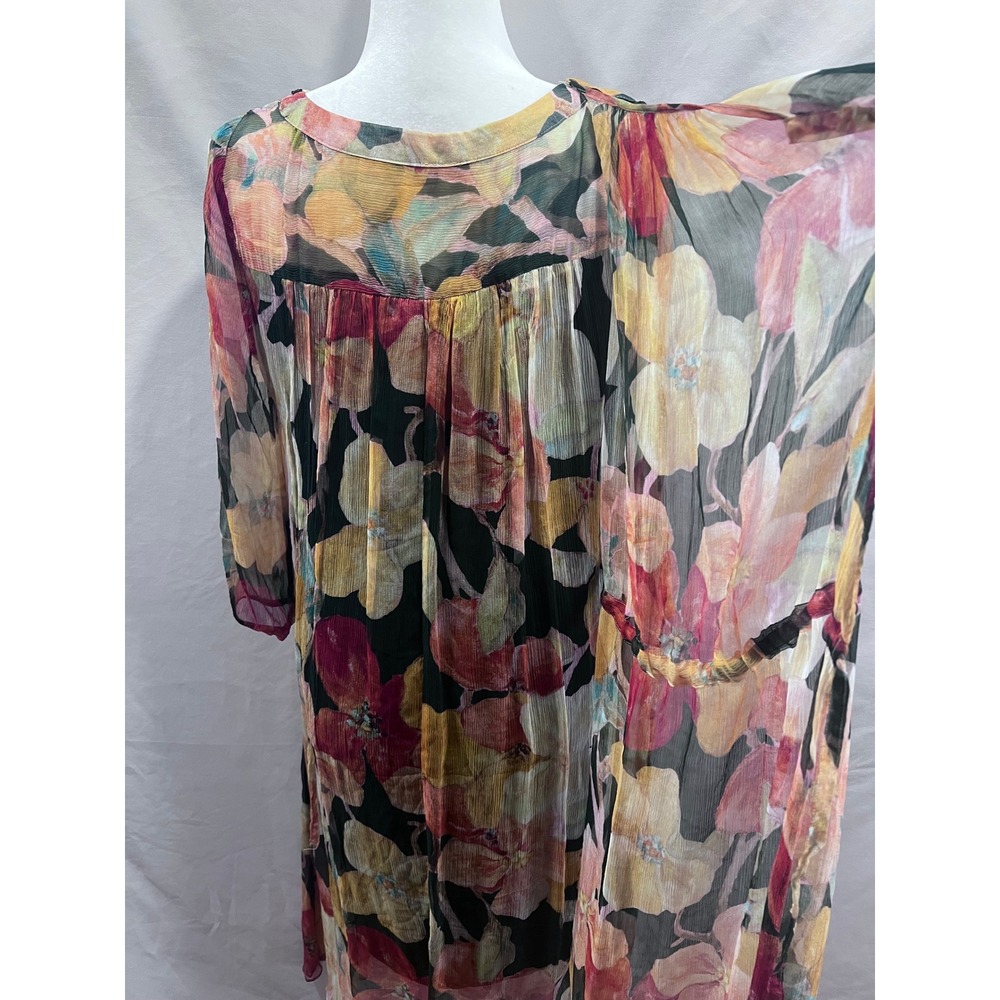 STYLEWE Floral Silk Maxi Dress with Removable Cape Sheer Long Sleeve Multi Color - Picture 8 of 11